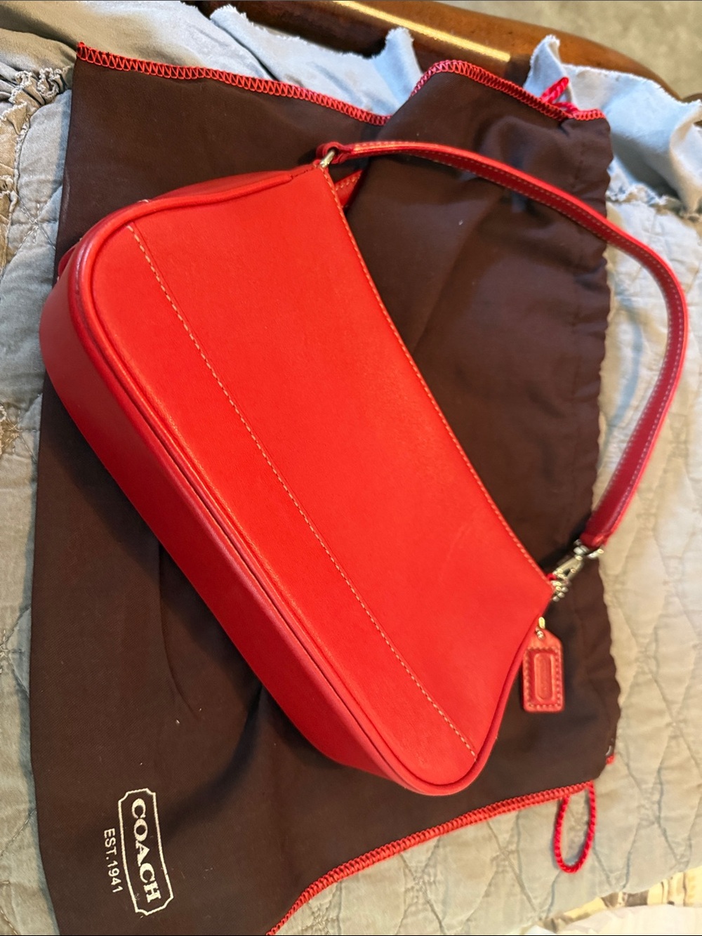 Coach Red Leather Shoulder Bag with Slim Strap
